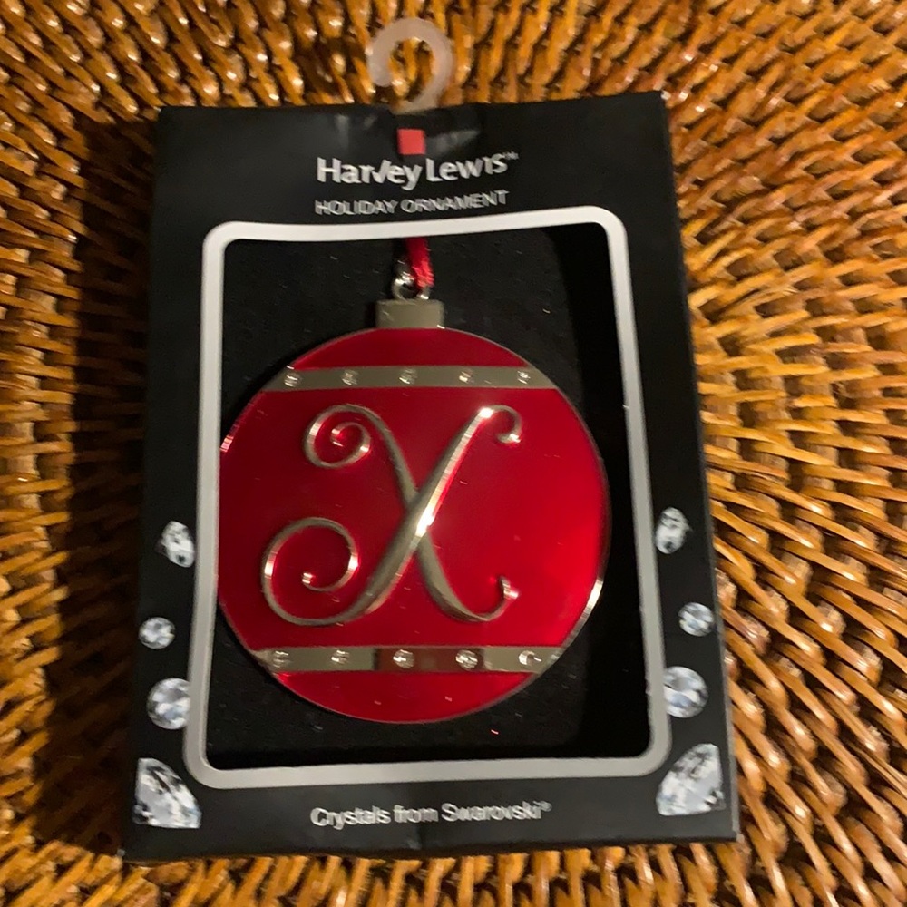🌸 $3 if bundled Harvey Lewis Swarovski Crystal Holiday Ornament Letter X NWT